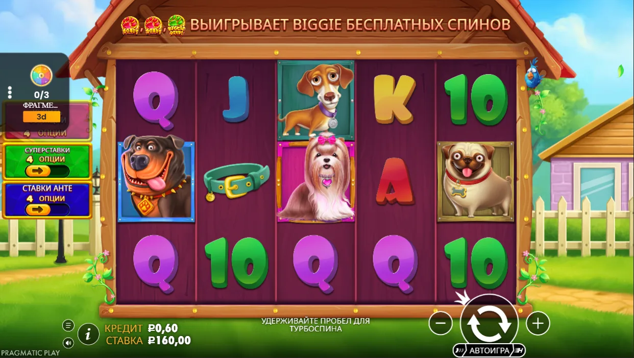 Игровое поле The Big Dog House с кнопками суперставок и ставок анте