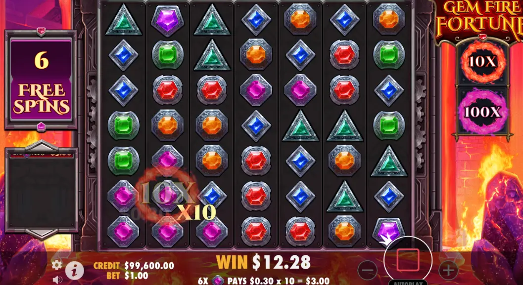 бонусная игра в слоте прагматик плей с драгоценными камнями Gem Fire Fortune